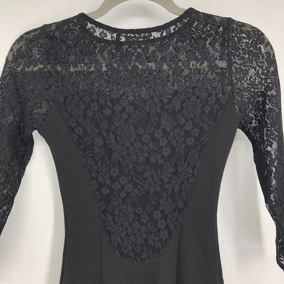 Guess Black Lace Trim 1/2 Sleeve Fitted High Neck Mini Dress size XS - Picture 11 of 15